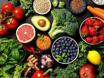 fresh produce including berries, citrus fruit, vegetables, pulses